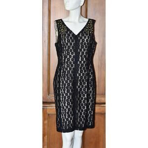 Ann Klien Evening Special Occasion Lace over Nude Embellished Dress Size 14 NEW!